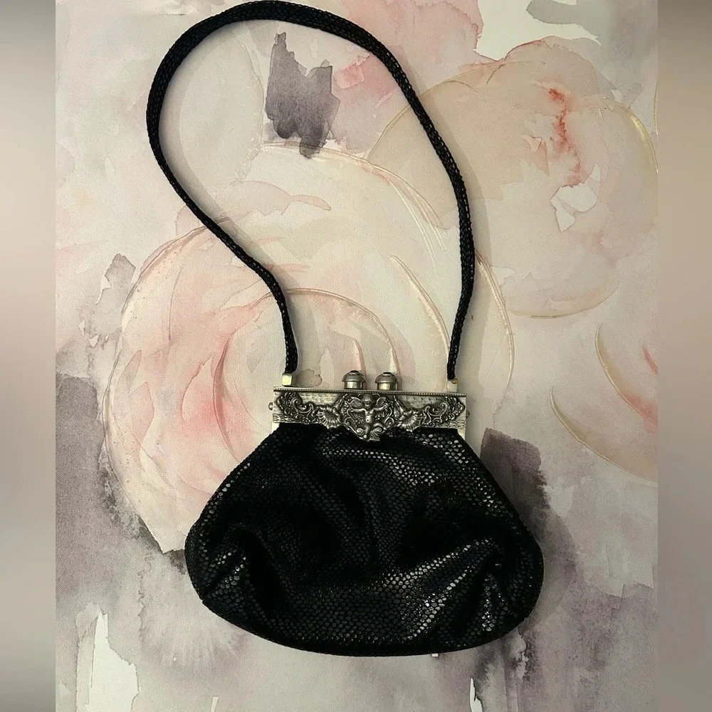 Moulin Rouge by James Culver Black Shimmer Leather Handbag